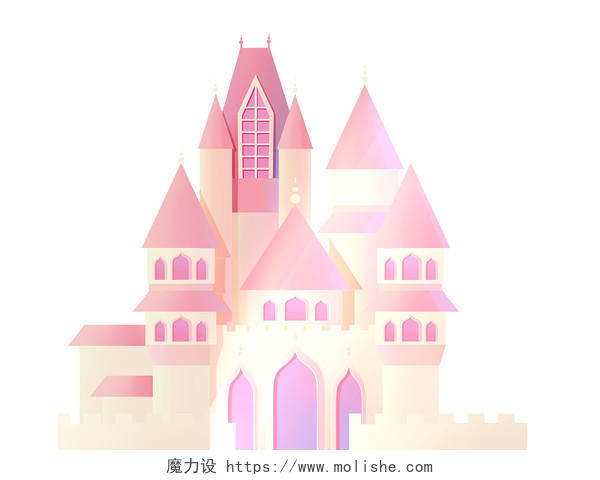 粉色手绘卡通小清新城堡建筑元素PNG素材